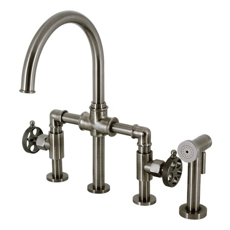 Kingston Brass KS2334RKX Bridge Kitchen Faucet with Brass Sprayer, Black Stainless KS2334RKX